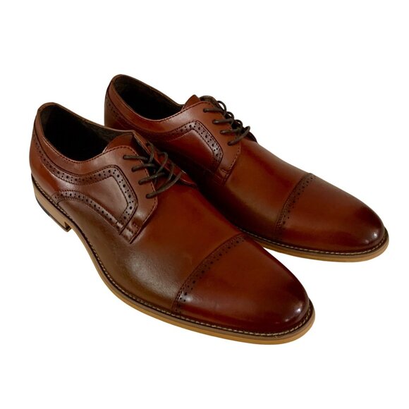 Stacy Adams Men’s Dickinson Oxford Dress Shoes 11 Cap Toe Leather Brogue Cognac - Picture 1 of 9